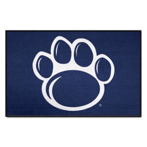 navy door mat with white paw print